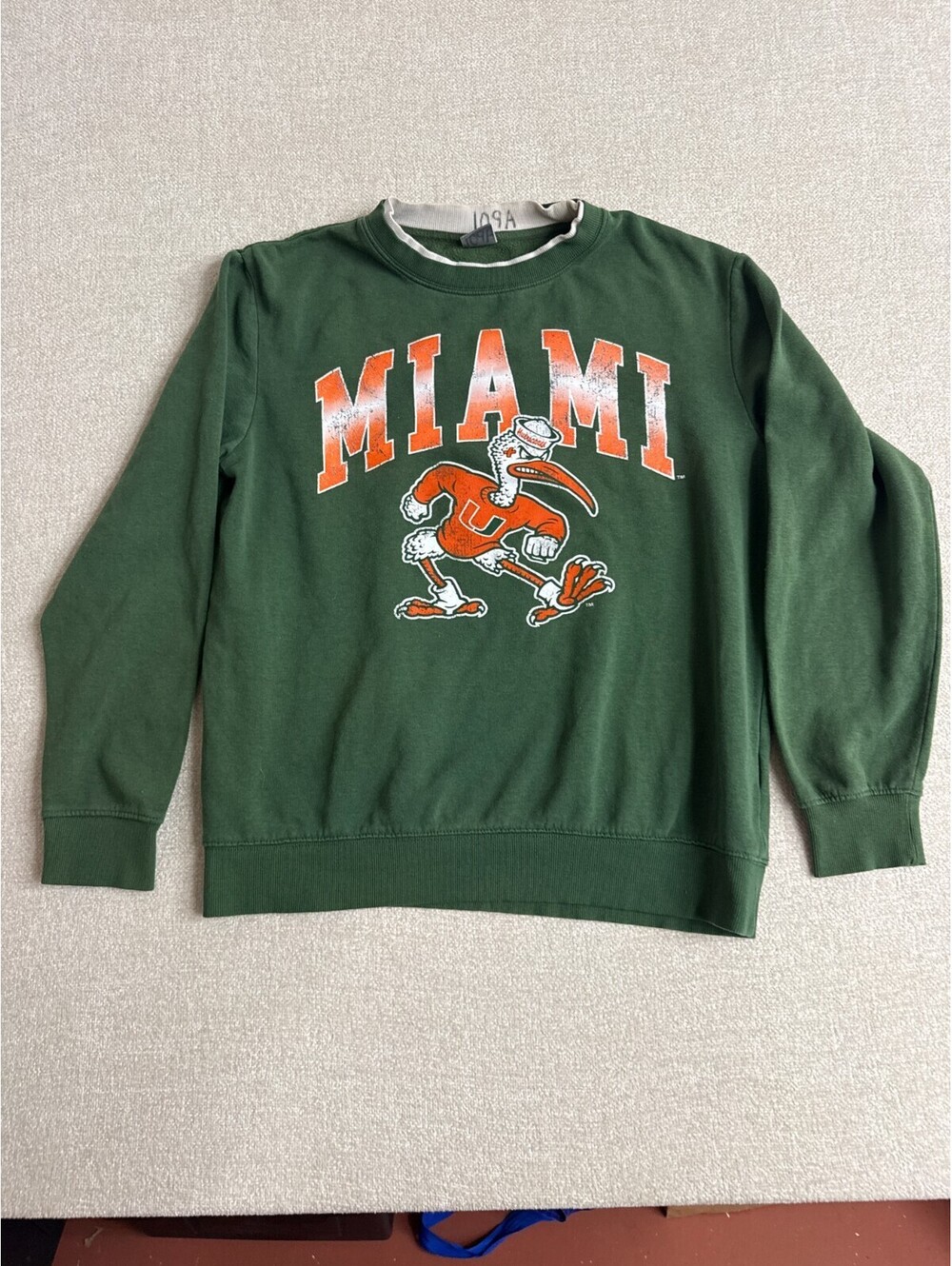 CSA Mens Large Green Miami Hurricanes Graphic Crew Neck Sweatshirt L